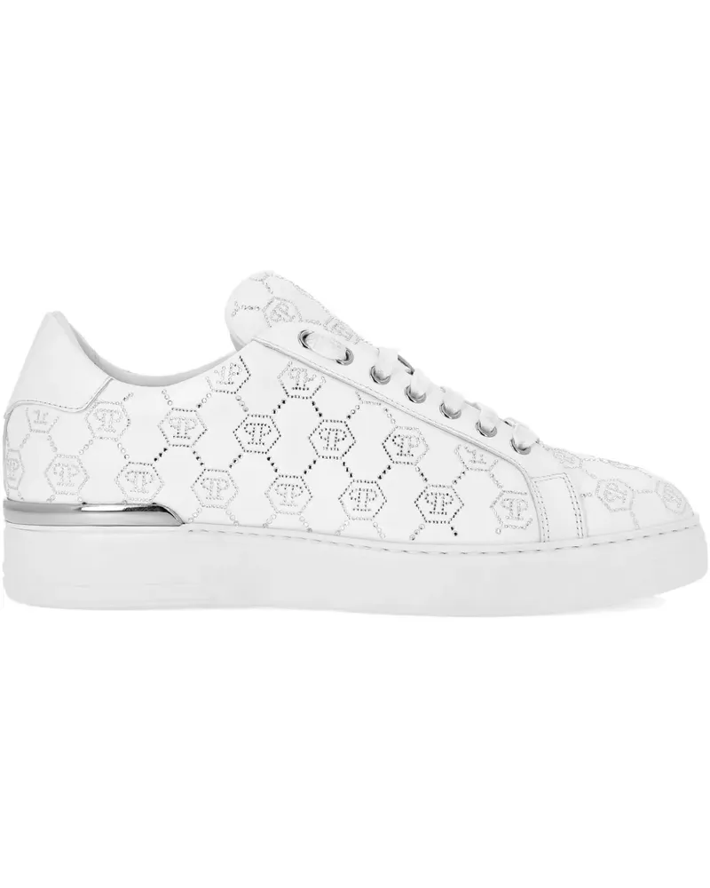 Philipp Plein Carson Monogram Strass Sneakers - Weiß Weiß