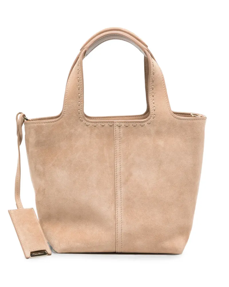 Santoni mini Chapelier whipstitch-trim tote bag - Nude Nude
