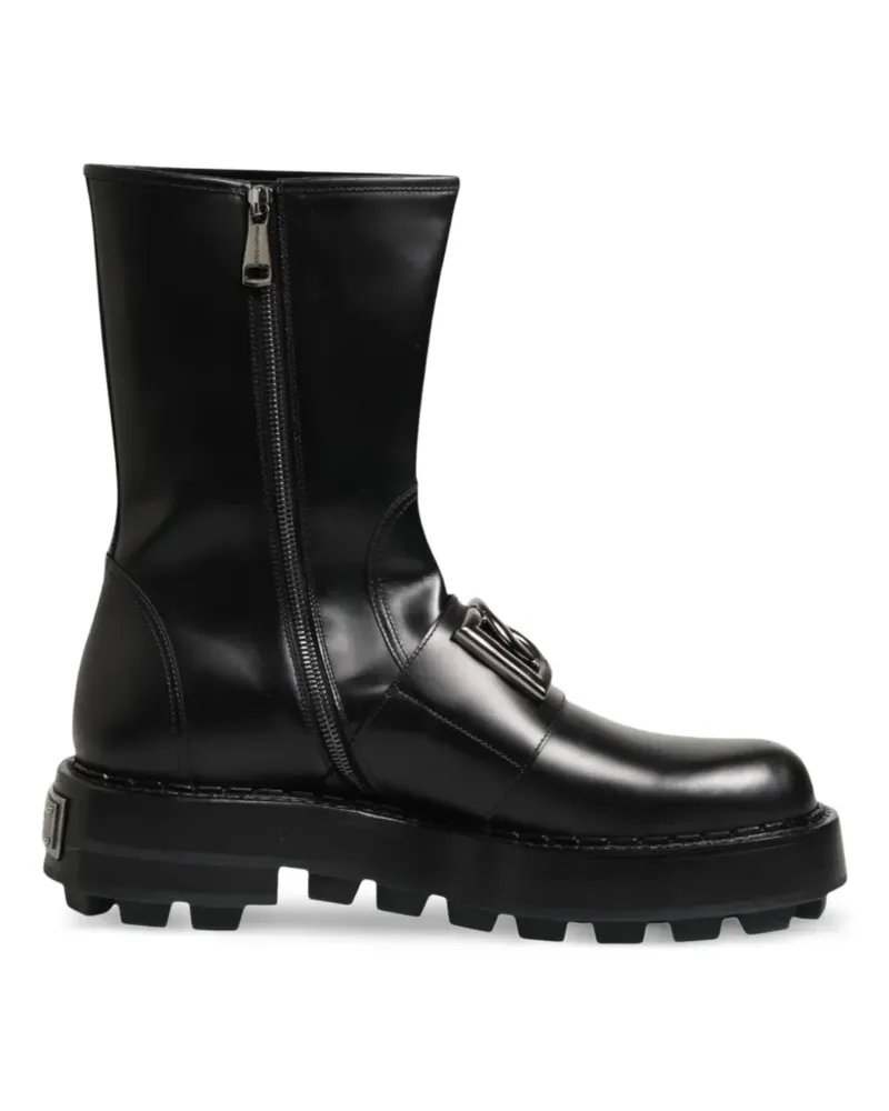Dolce & Gabbana Stiefel mit Logo-Schild - Schwarz Schwarz