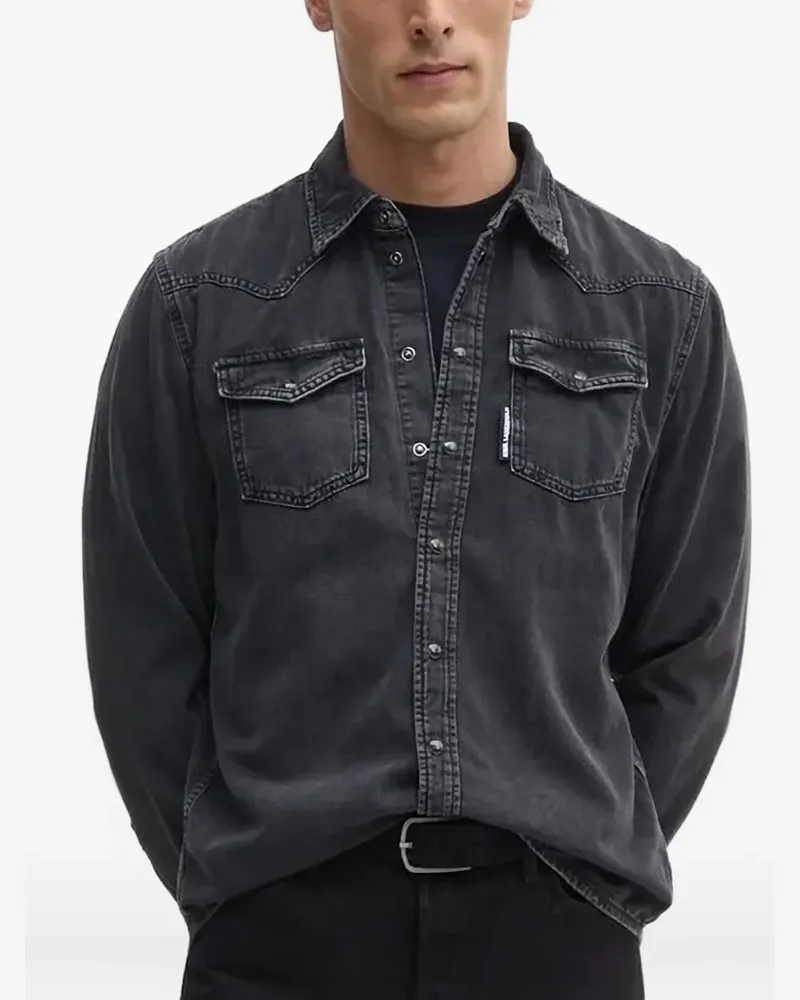 Karl Lagerfeld Langärmeliges Jeanshemd - Schwarz Schwarz