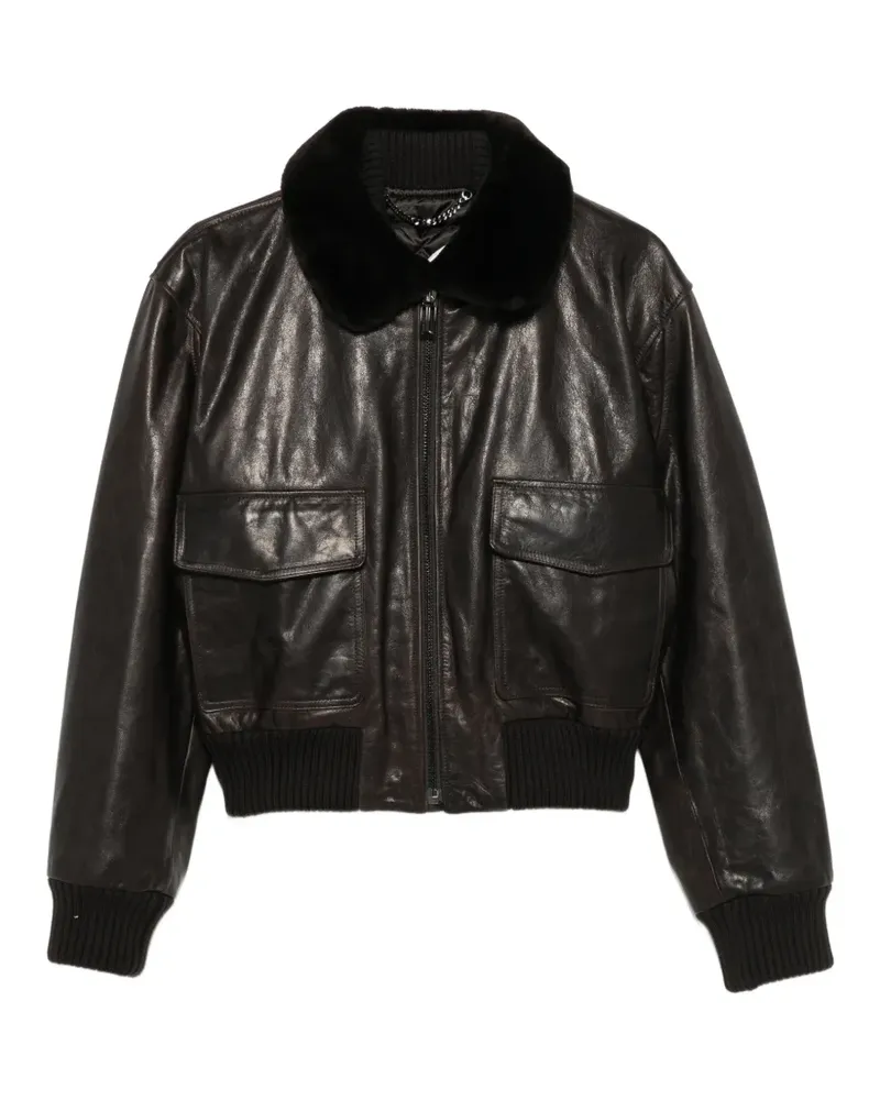 Victoria Beckham contrast-collar leather jacket - Braun Braun