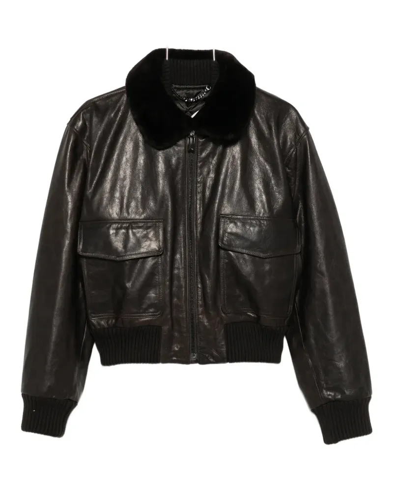 Victoria Beckham contrast-collar leather jacket - Braun Braun