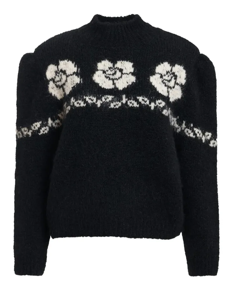 Essentiel Kalendar Pullover aus Blumen-Jacquard mit Stehkragen - Schwarz Schwarz