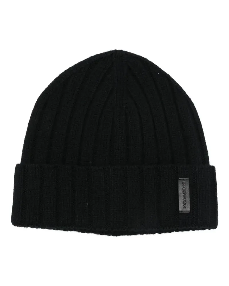 Emporio Armani Gerippte Beanie - Schwarz Schwarz