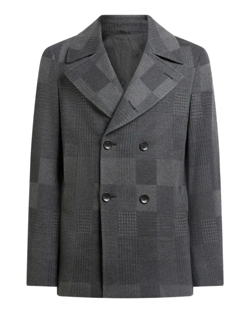 Etro cotton and wool jacquard pea coat with check motif - Grau Grau