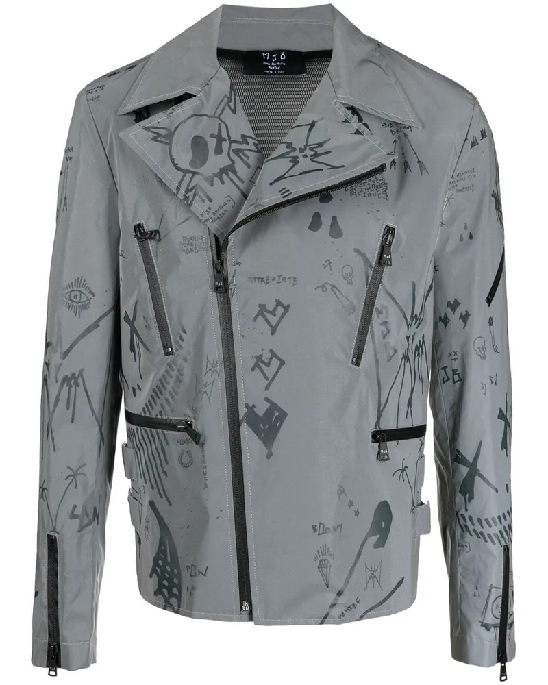 MJB Bikerjacke mit Graffiti-Print - Grau Grau