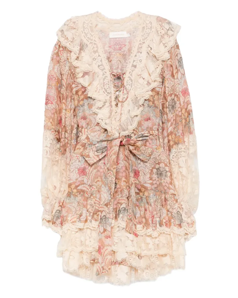 Zimmermann lace floral mini dress - Nude Nude