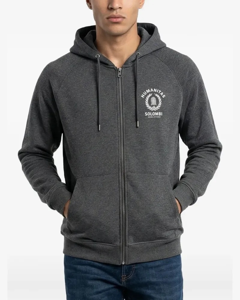 Brunello Cucinelli logo-print zip-up cashmere hoodie - Grau Grau