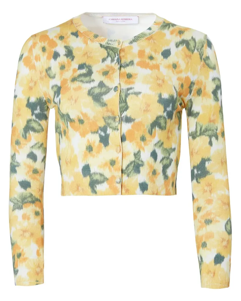 Carolina Herrera New York Fein gestrickter Cardigan mit Blumen - Gelb Gelb