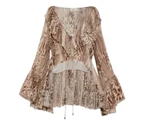 Chiffonbluse mit Print - Nude
