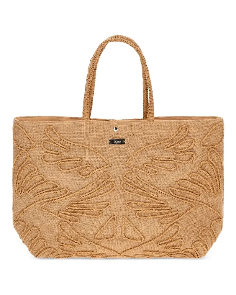Herno embroidered jute tote bag - Nude Nude