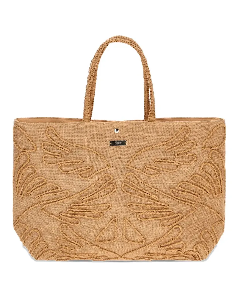 Herno embroidered jute tote bag - Nude Nude