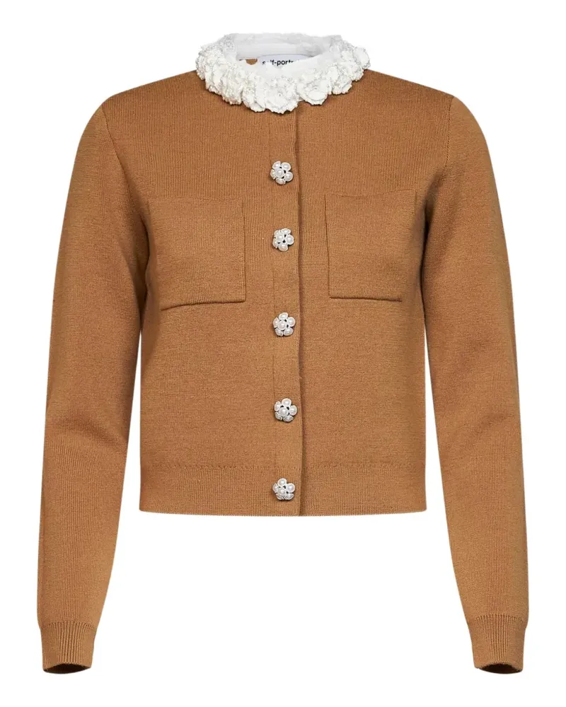Self-Portrait embellished ruffled-collar cardigan - Braun Braun