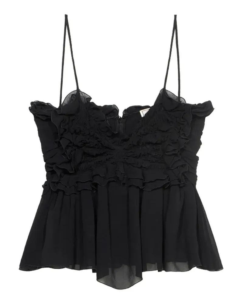 Blumarine Gerüschtes Georgette-Oberteil - Schwarz Schwarz
