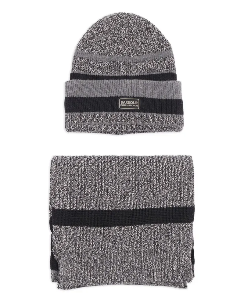 Barbour Gestreiftes Boston Beanie-Schal-Set - Grau Grau