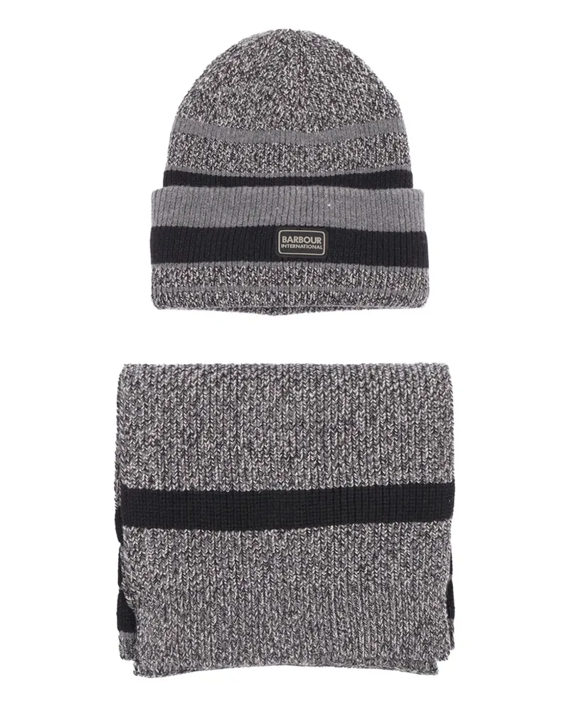 Barbour Boston striped beanie scarf set - Grau Grau
