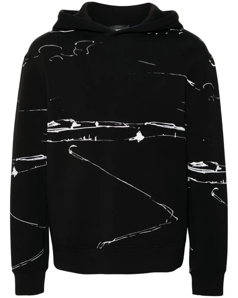Emporio Armani Jersey-Hoodie mit Landschafts-Print - Schwarz Schwarz