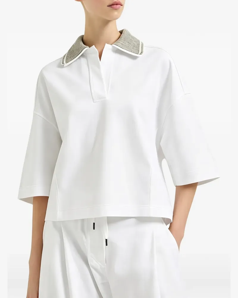 Brunello Cucinelli Poloshirt mit Monili-Besatz - Weiß Weiß