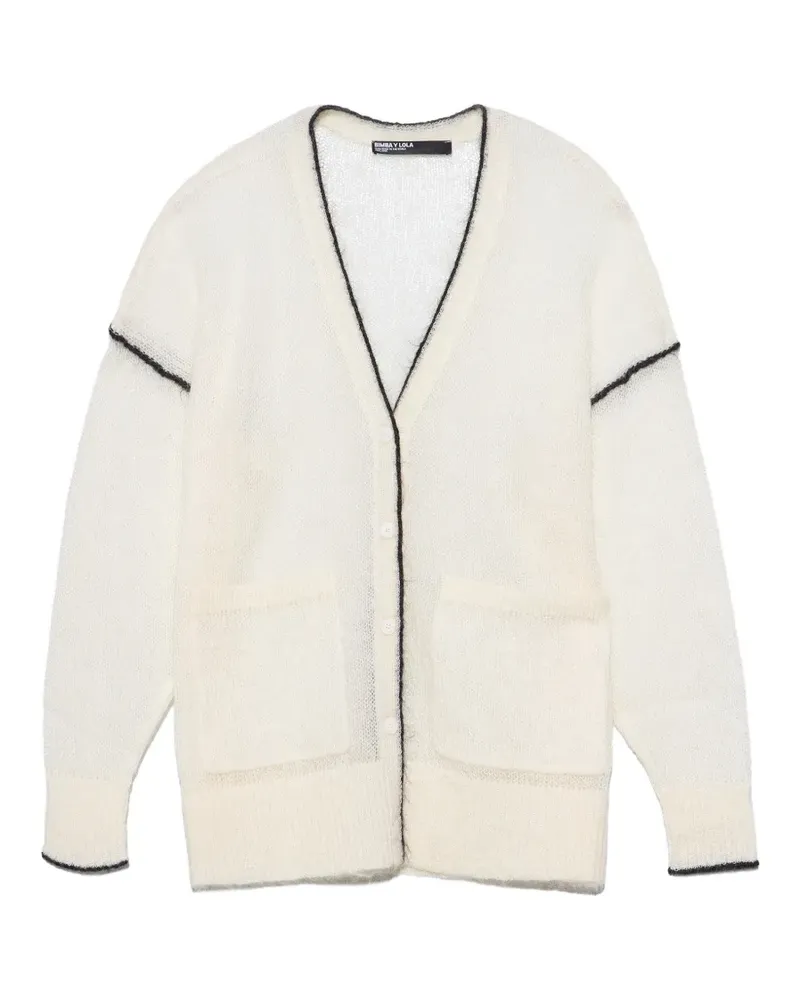 BIMBA Y LOLA Langer Cardigan aus Mohairwolle mit Kontrastdetails - Weiß Weiß