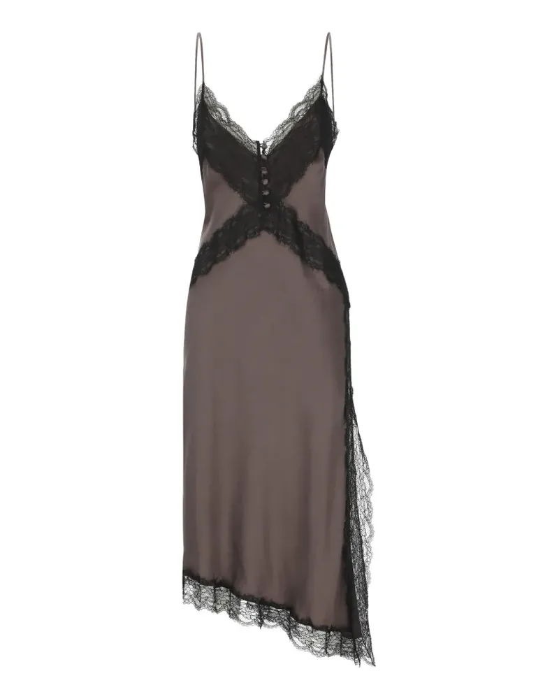 ANDAMANE Asymmetrisches Kleid mit Spitzenbesatz - Braun Braun