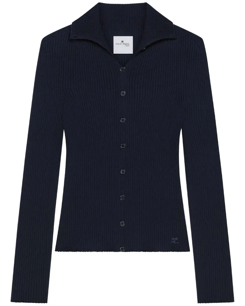 Courrèges Fein gerippter Cardigan - Blau Blau