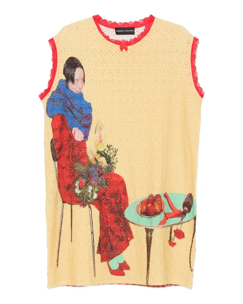 Barbara Bologna pointelle-knit graphic-print T-shirt - Rot Rot