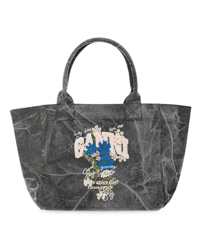 Ganni Shopper mit Logo-Patch - Grau Grau