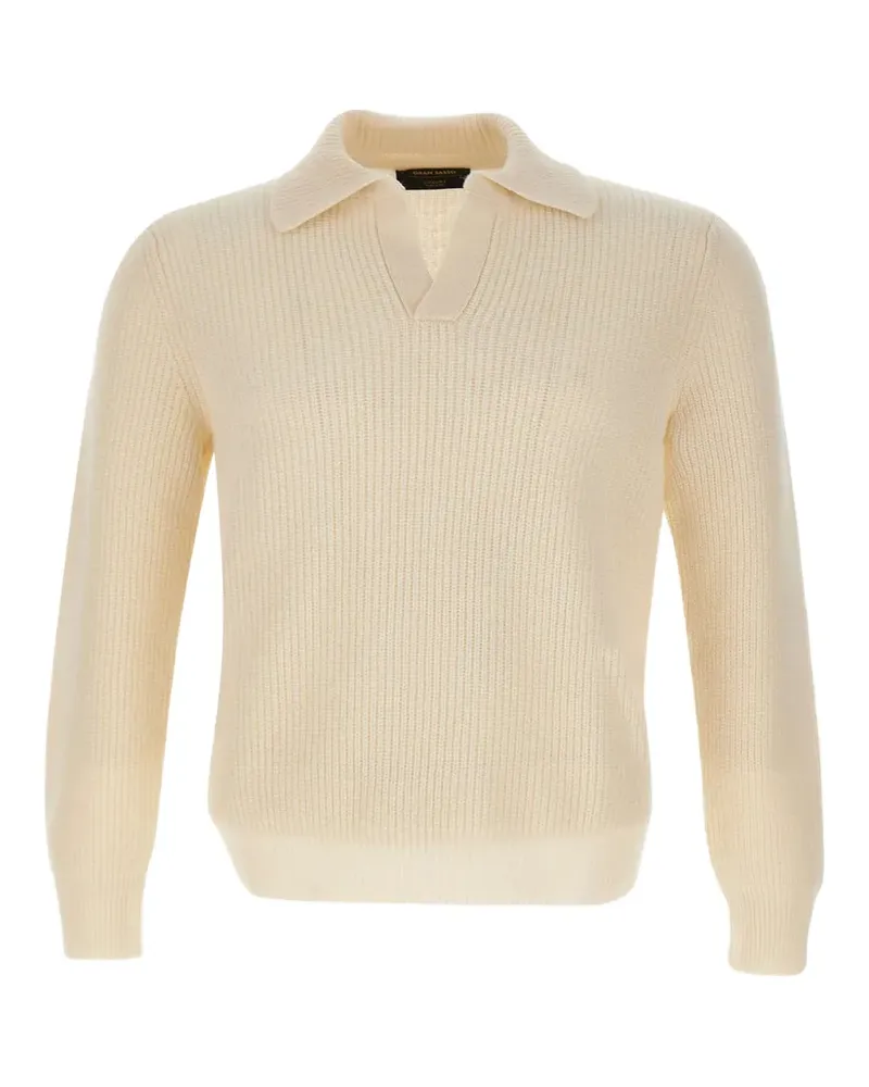 Gran Sasso Super Geelong ribbed-knit virgin-wool polo shirt - Nude Nude