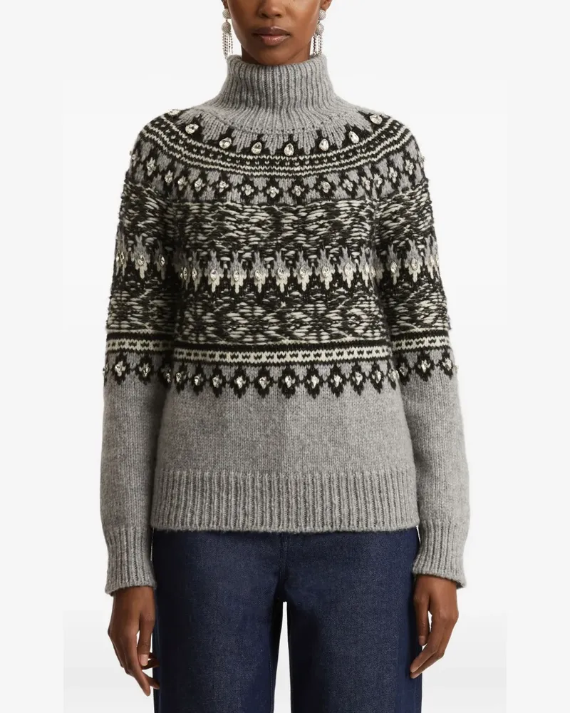 Oscar de la Renta Fair-Isle-Pullover mit Kristallen - Grau Grau