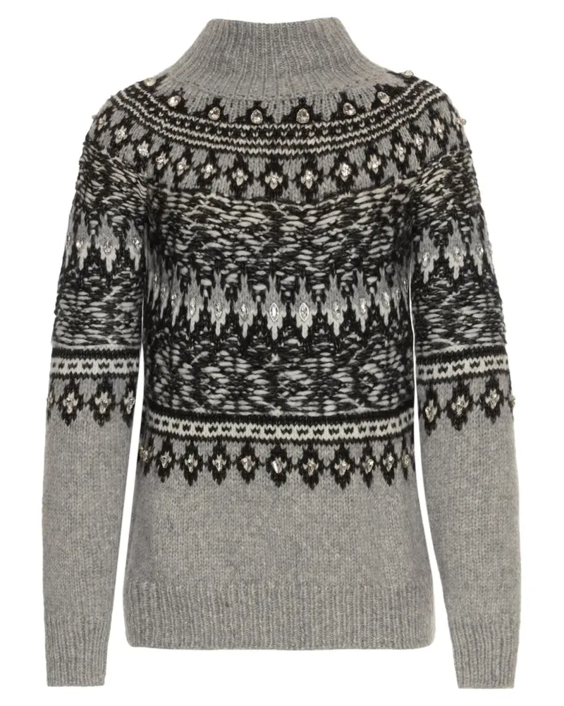 Oscar de la Renta Fair-Isle-Pullover mit Kristallen - Grau Grau