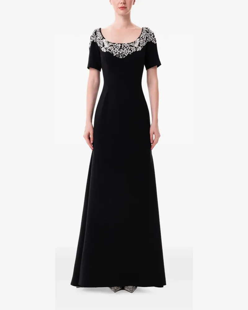Dina Melwani floral-embroidered scoop-neck maxi dress - Schwarz Schwarz