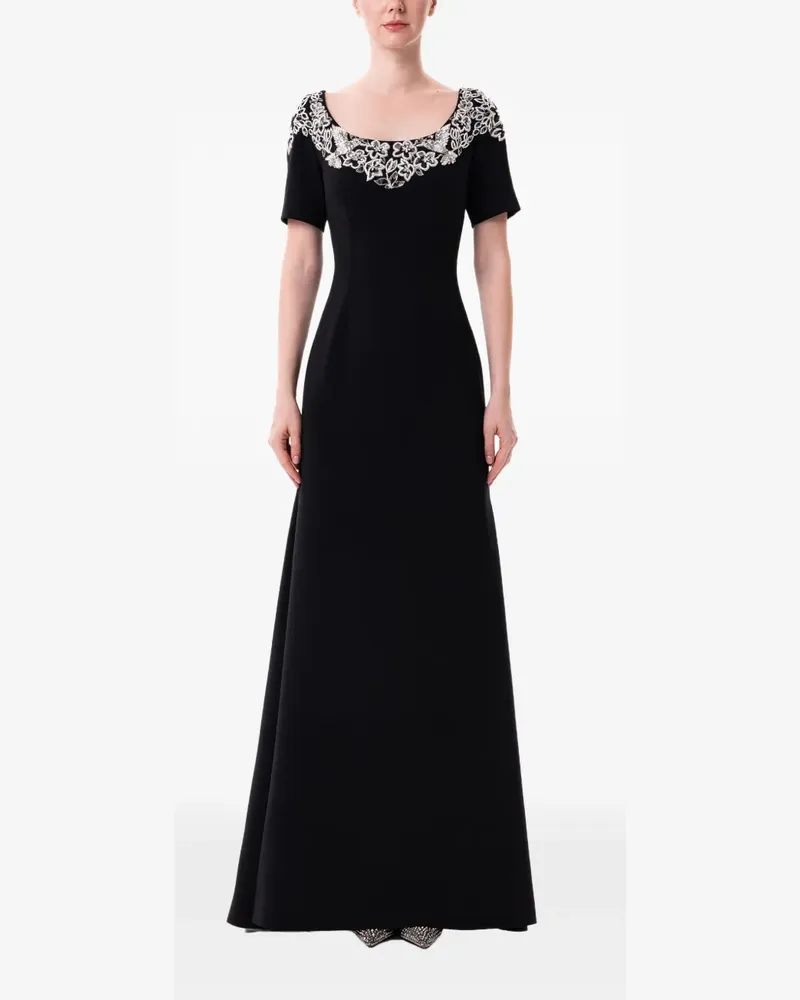 Dina Melwani Besticktes Maxikleid mit U-Ausschnitt - Schwarz Schwarz