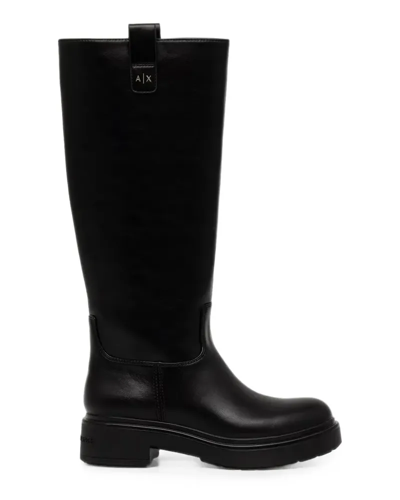 Armani Exchange Kniehohe Stiefel mit Logo-Schild - Schwarz Schwarz
