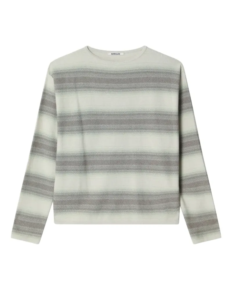 AURALEE Gestreifter Pullover mit U-Boot-Ausschnitt - Grau Grau