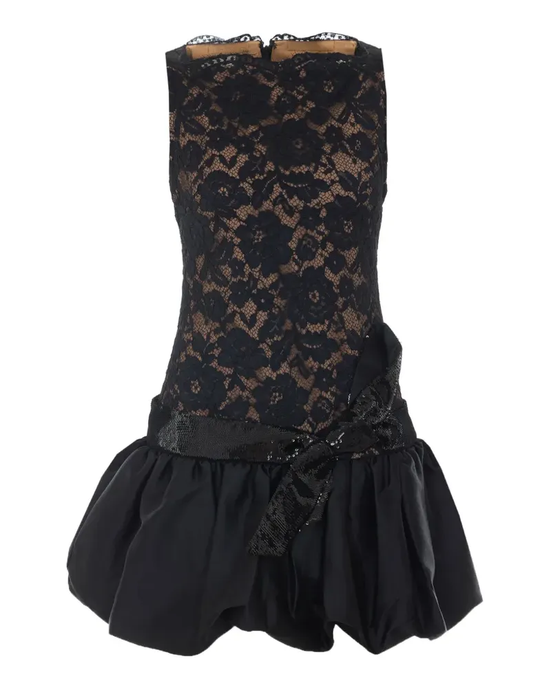 Self-Portrait Minikleid aus schwarzer Spitze mit Bubble-Saum Schwarz