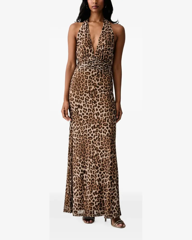 Bardot Elera leopard-print ruched-waist maxi dress - Nude Nude