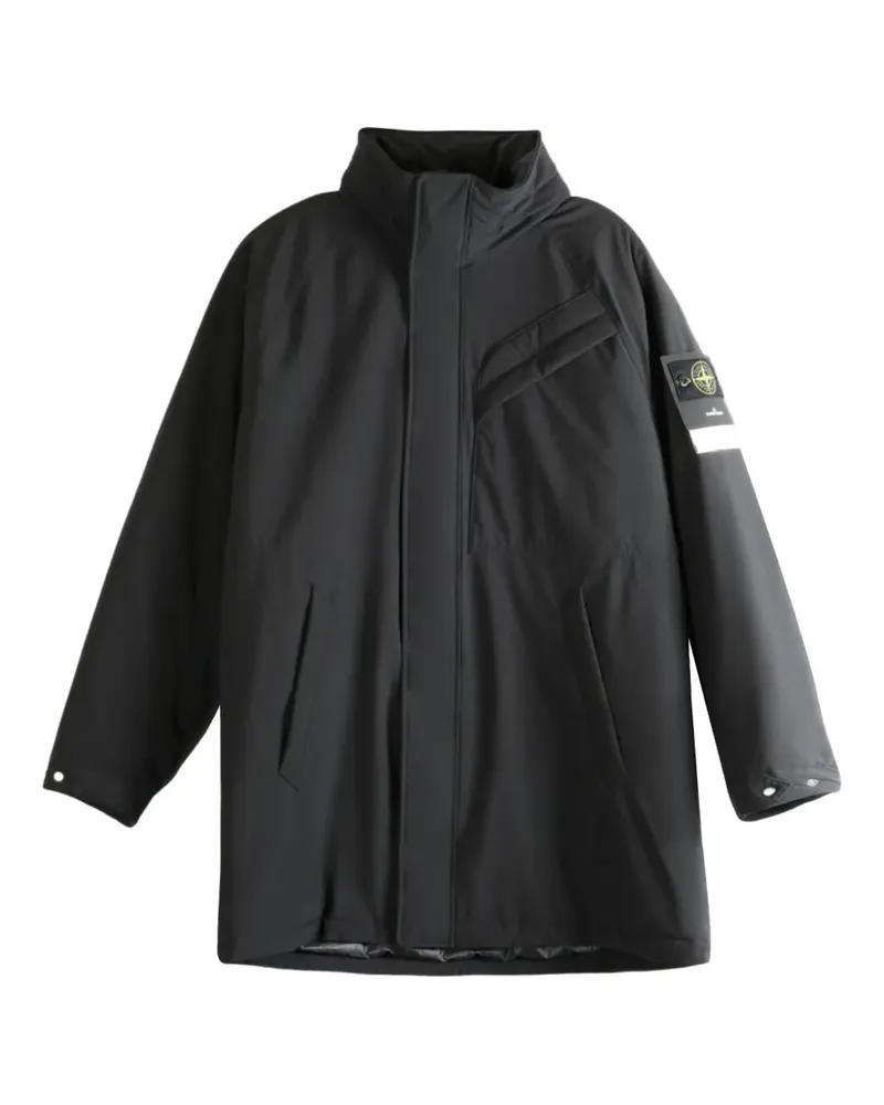 Stone Island Gefütterter Mantel mit Logo-Patch - Schwarz Schwarz