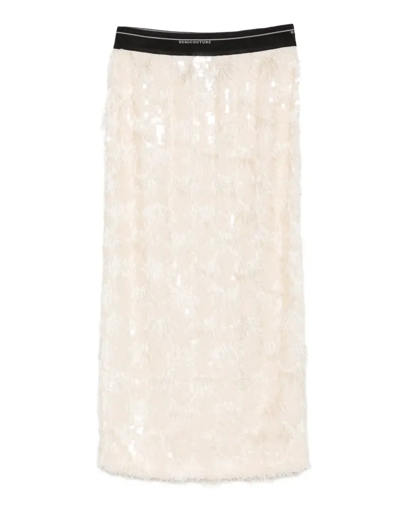 Semicouture midi sequin-embellished fringed skirt - Nude Nude
