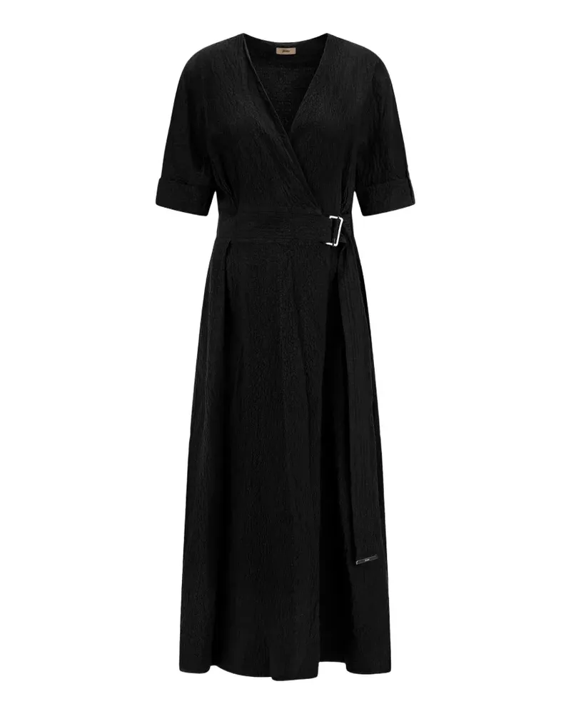 Herno Midikleid mit Seersucker-Struktur - Schwarz Schwarz