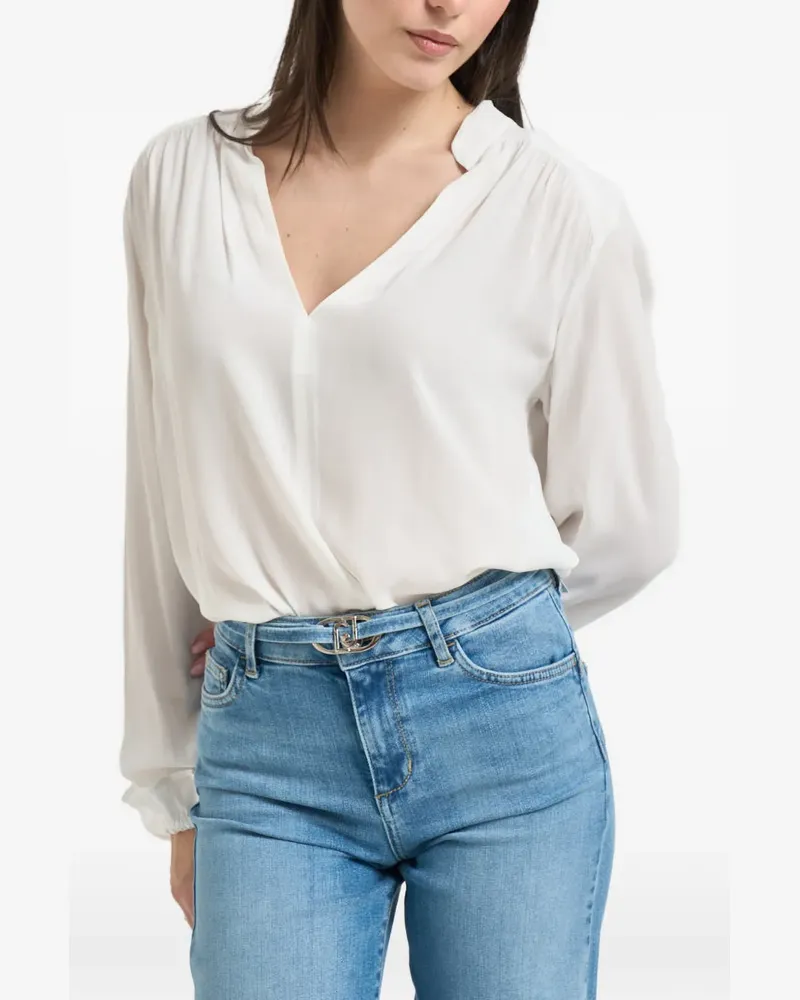 Liu Jo ruffled-cuff V-neck shirt - Weiß Weiß