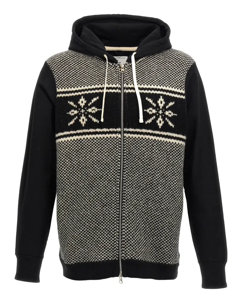 Junya Watanabe Kapuzenjacke mit Reißverschluss und Einsätzen im Norwegermuster - Schwarz Schwarz