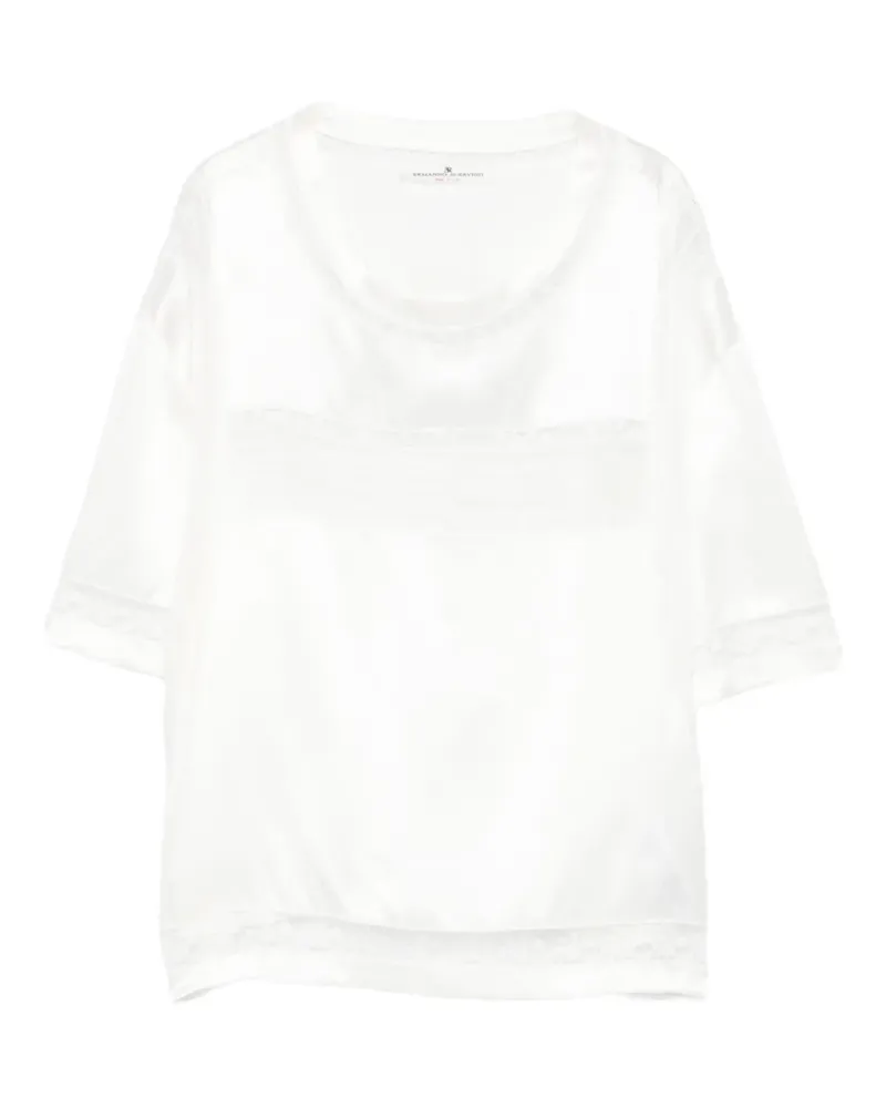 Ermanno Scervino Seidentop mit Spitzenborten - Weiß Weiß