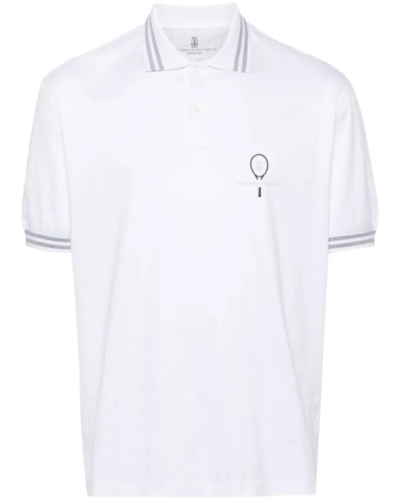 Brunello Cucinelli Poloshirt mit Logo-Print - Weiß Weiß