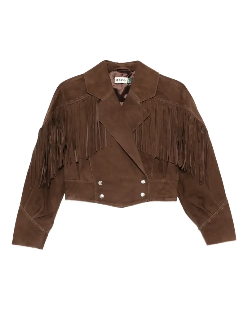 RIXO fringe-detail double-breasted jacket - Braun Braun