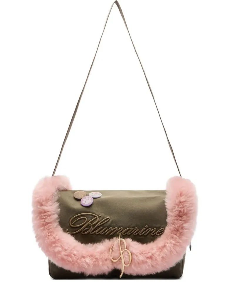 Blumarine Bestickte Schultertasche mit Faux-Fur-Besatz - Grün Grün