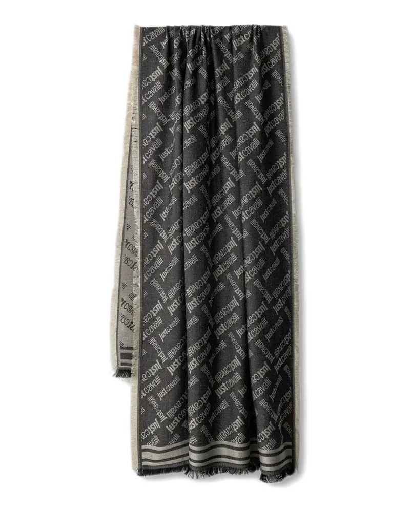 Just Cavalli logo-print frayed scarf - Schwarz Schwarz