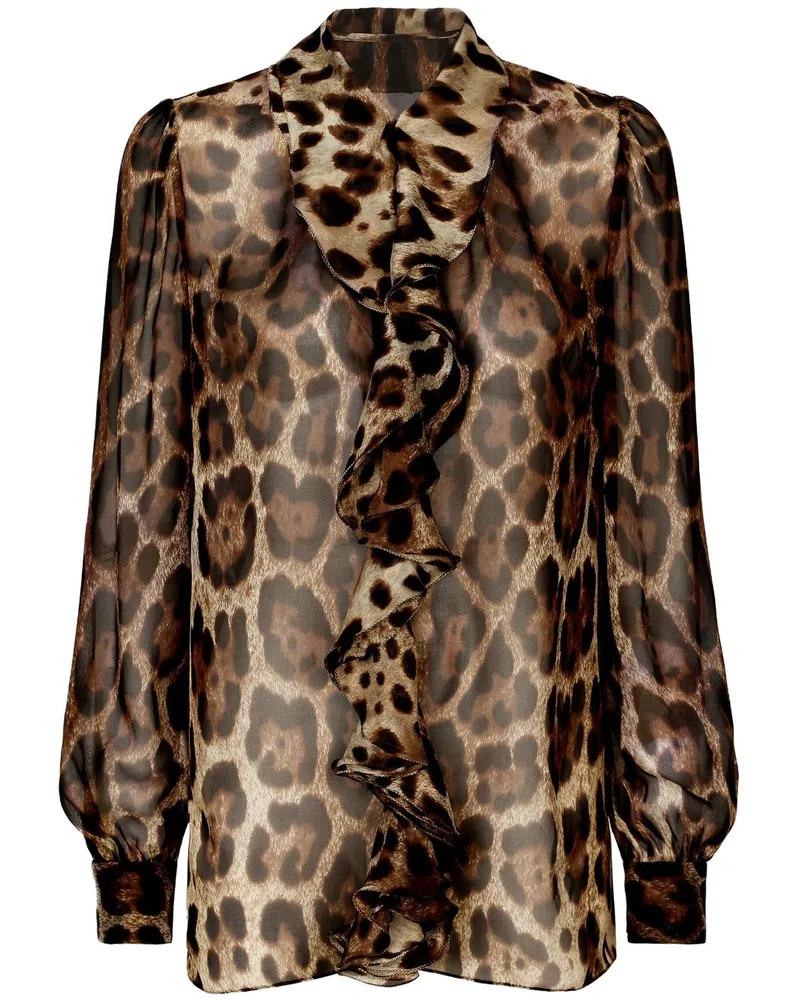 Dolce & Gabbana Seidenbluse mit Leoparden-Print - Braun Braun