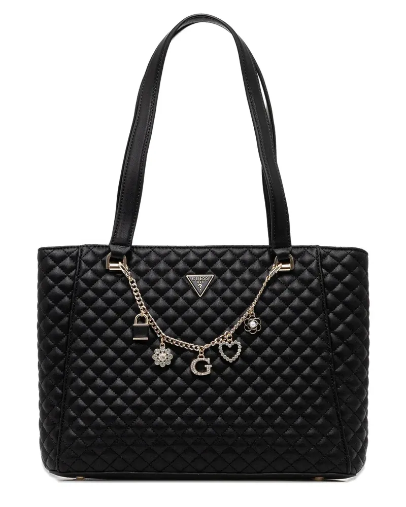 Guess Gesteppte Everlee Tote Bag mit Anhänger - Schwarz Schwarz