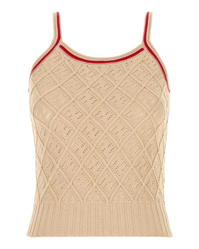 Fendi argyle-motif ribbed-trim top - Nude Nude