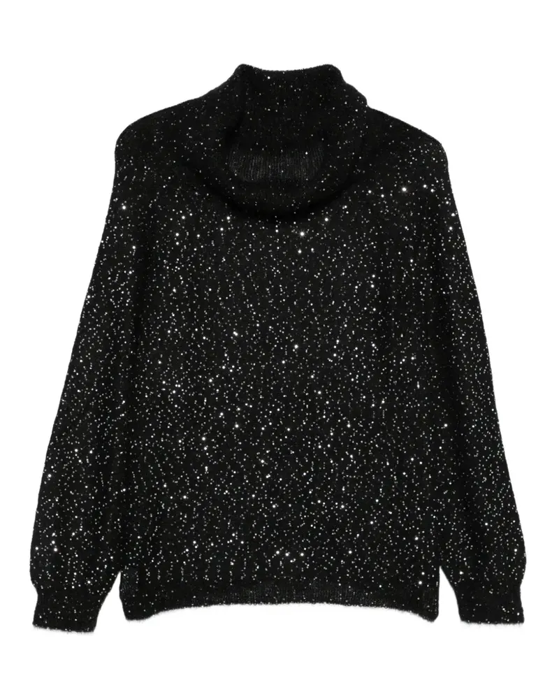 NUDE Rollkragenpullover mit Pailletten - Schwarz Schwarz